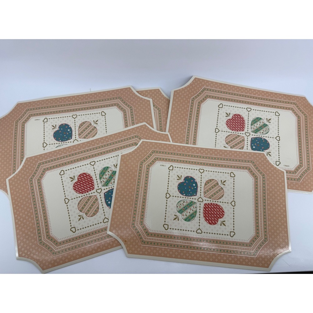 B&D Heartwarming Patchwork Heart Placemats Set of 5 Country Cottage Pink